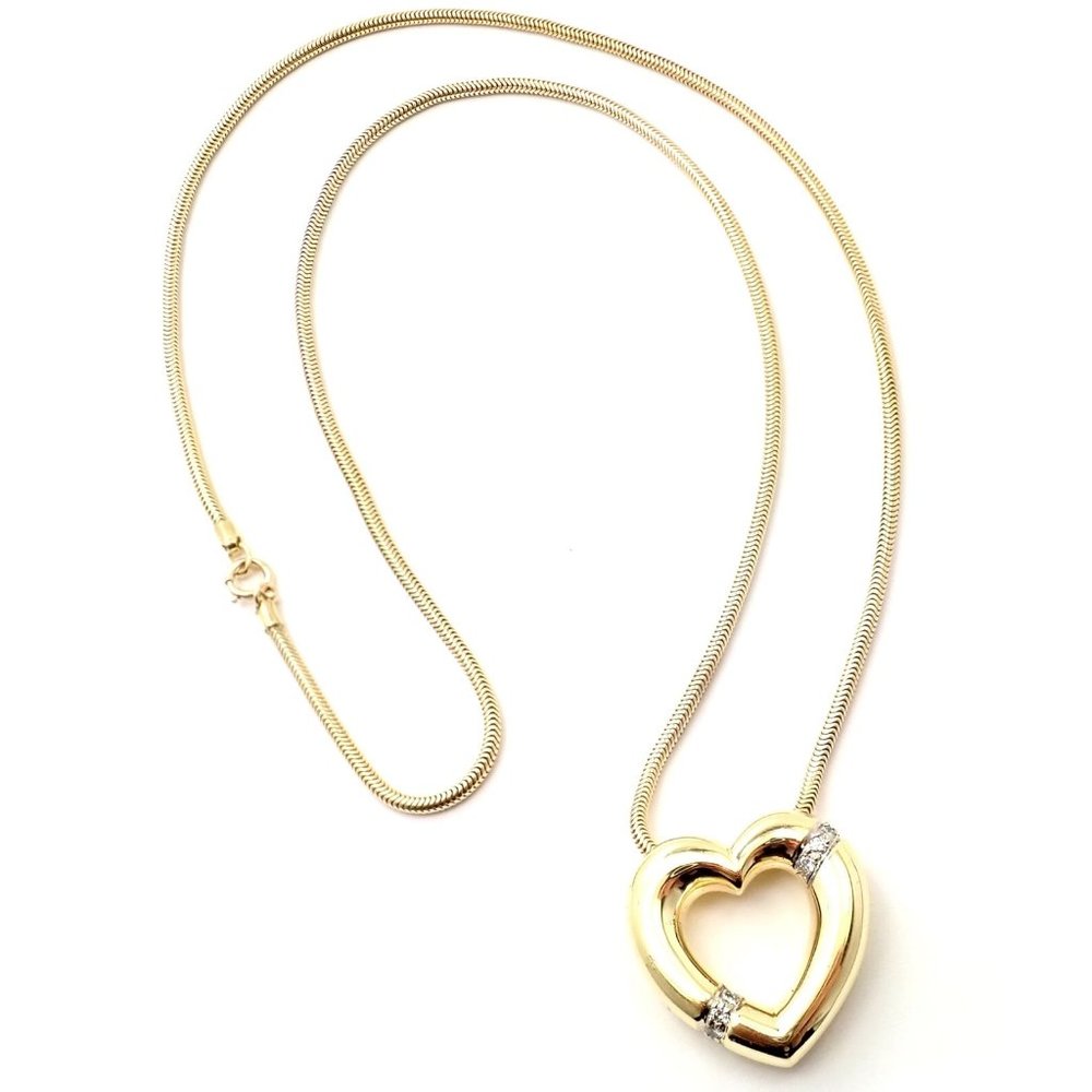 Authentic! Tiffany & Co Picasso 18k Yellow Gold Diamond Heart Pendant Necklace